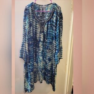 Catherines Blue and Black Patterned Tunic 3x.